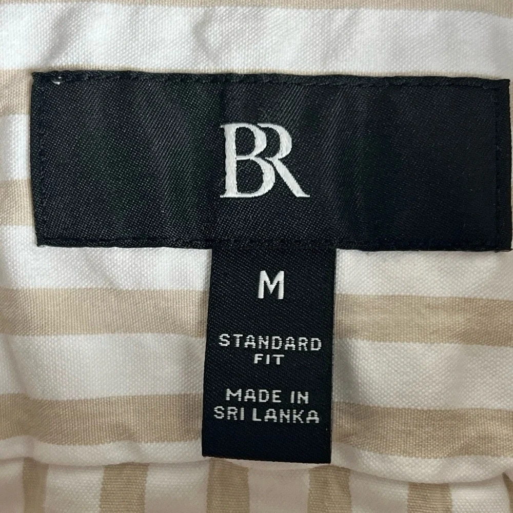 Banana Republic Shirt Medium Khaki White‎ Seersucker Camp Shirt Coastal Preppy
